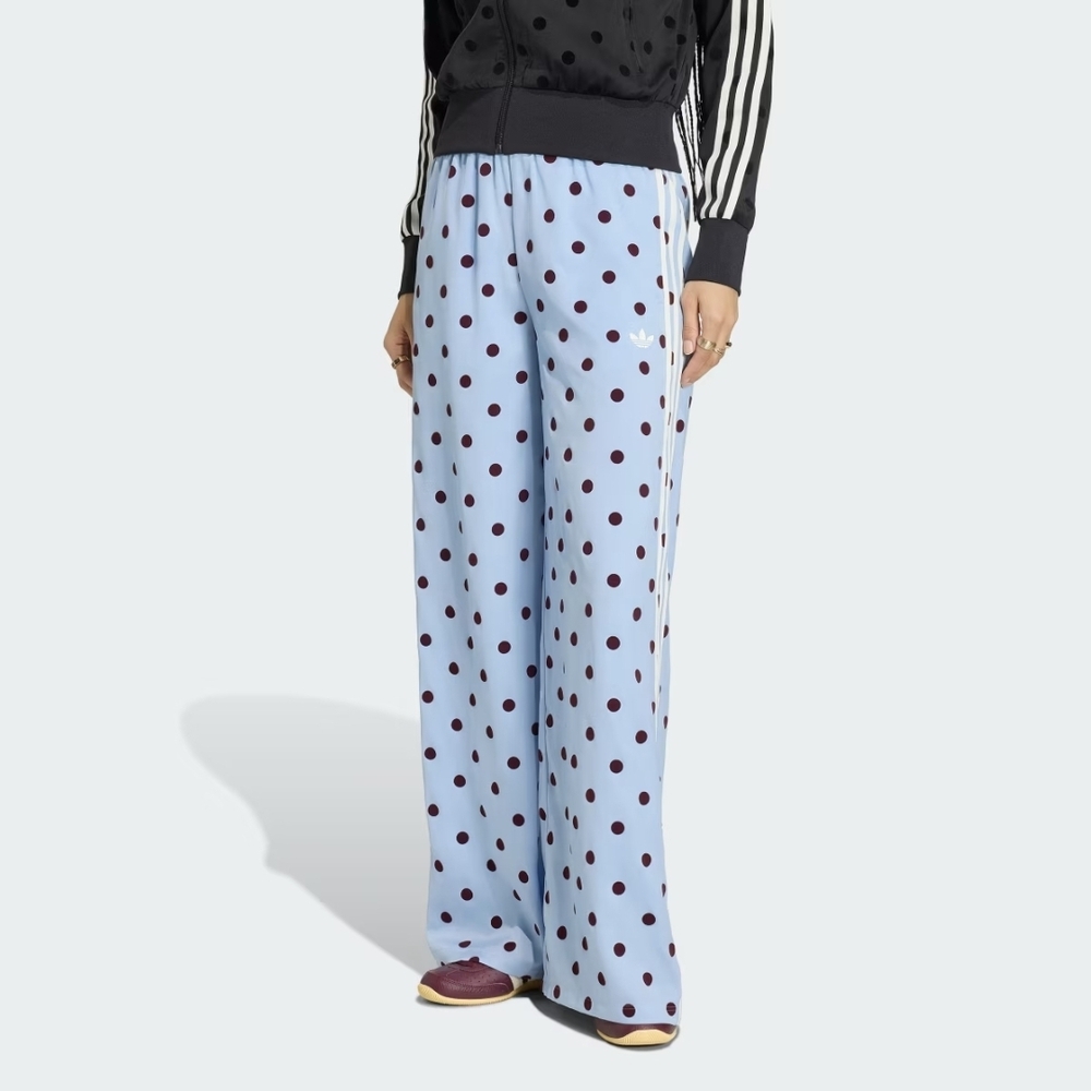 adidas Light Blue Wide-Leg Polka Dot Track Pants